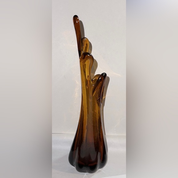Swung Five Finger Pulled Glass Vase Rootbeer Amber 10" - Picture 4 of 8